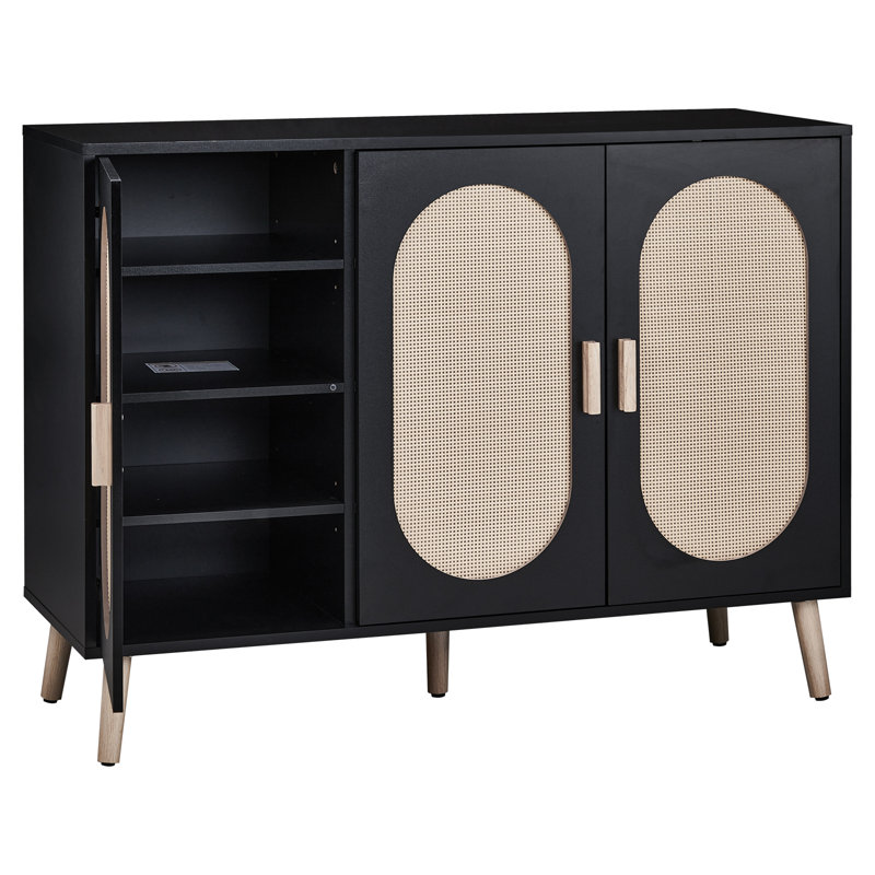 Cissiee Modern Rattan 24 Pair Shoe Storage Cabinet, Black