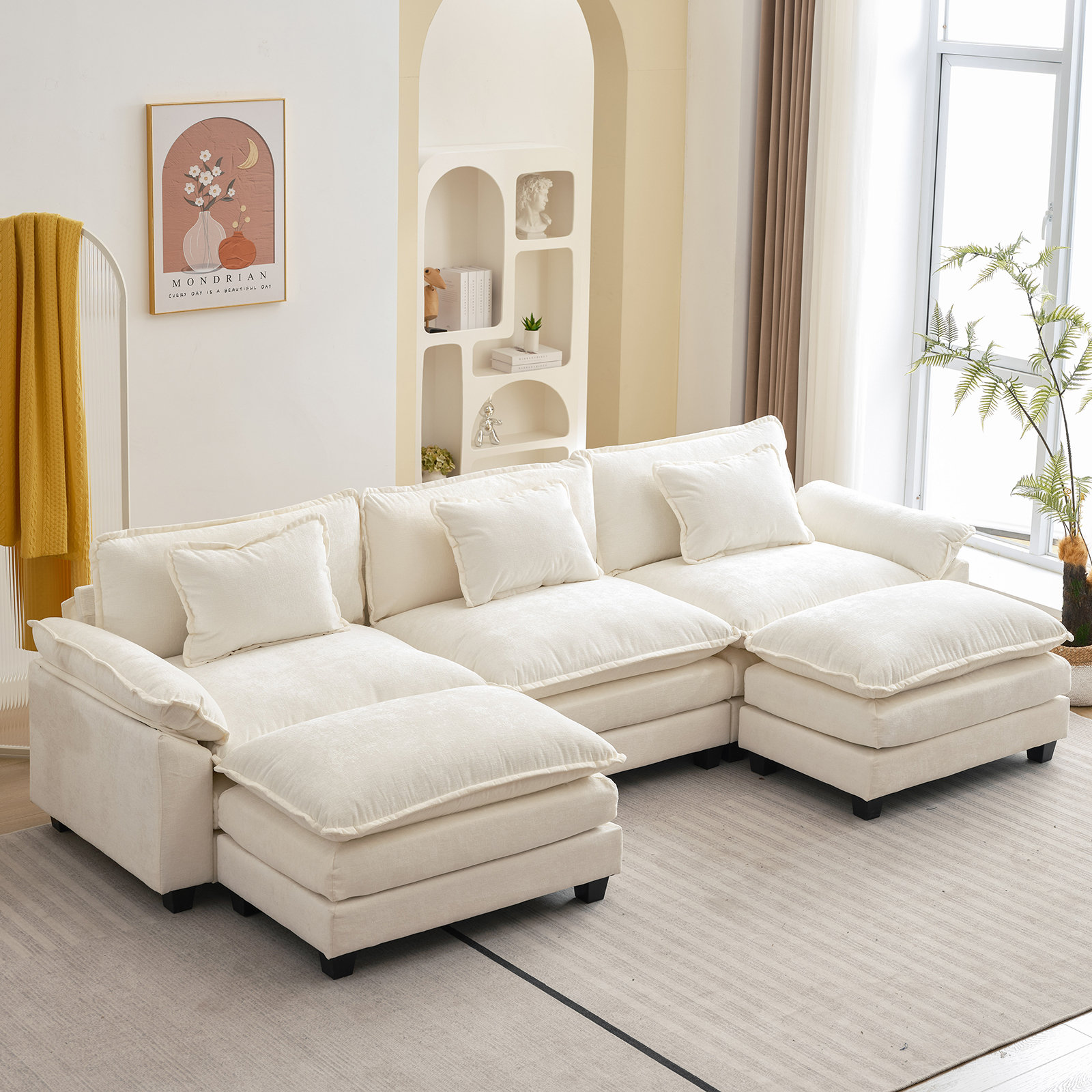 Latitude Run® Praylow 120” Comfy Cloud Couch U Shaped Sectional Sofa with Two Ottomans & Reviews | Wayfair