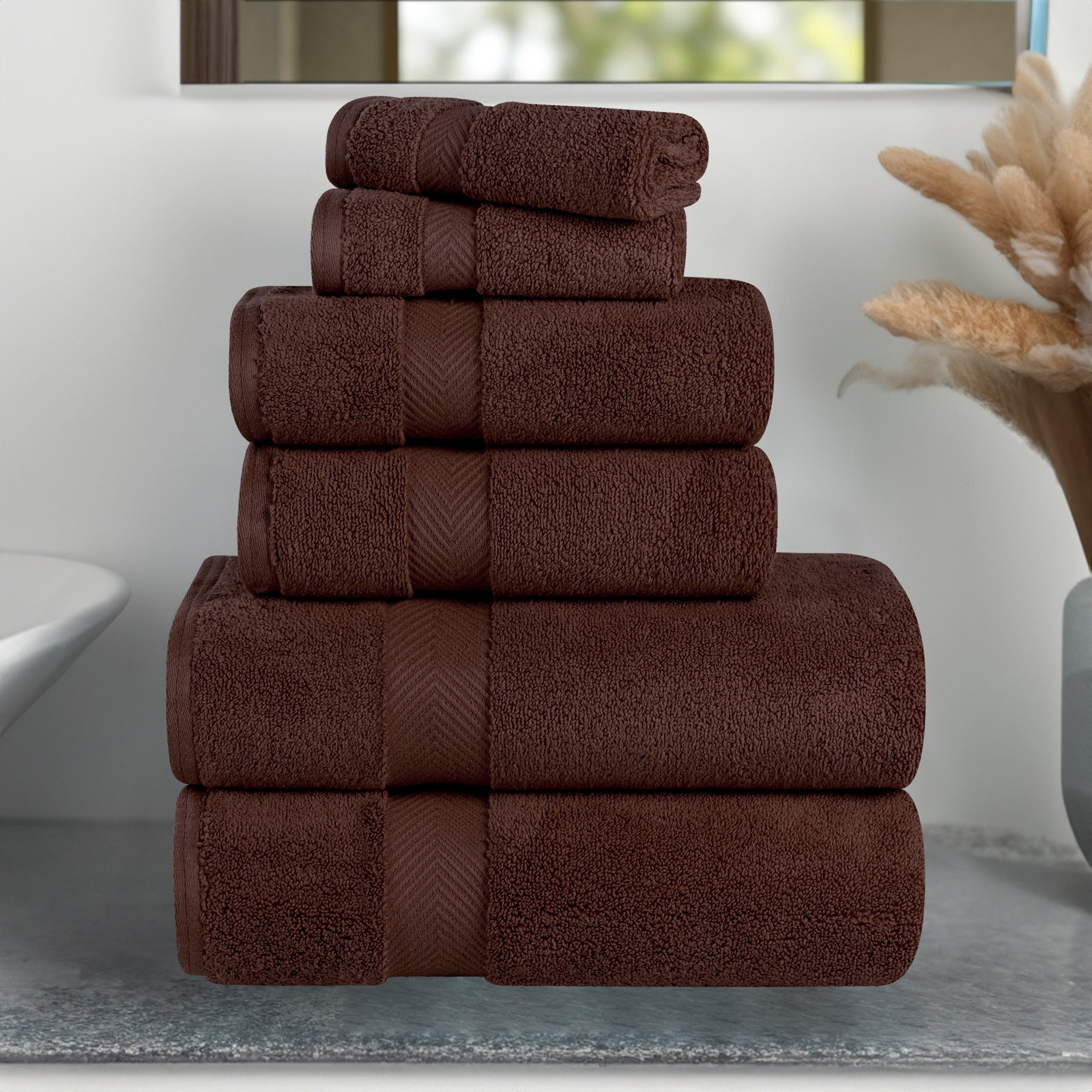 Hamachi 6-Piece Cotton Towel Set, Espresso, 6 Piece Towel Set