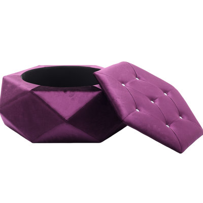 Elegant Purple Velvet With Polygon Diamond Lid, Multi - Functional For Living Room Seating And Storage, 34"L X 30.5"W 13.5"H Velvet, , , Practical Comfortable Seating,