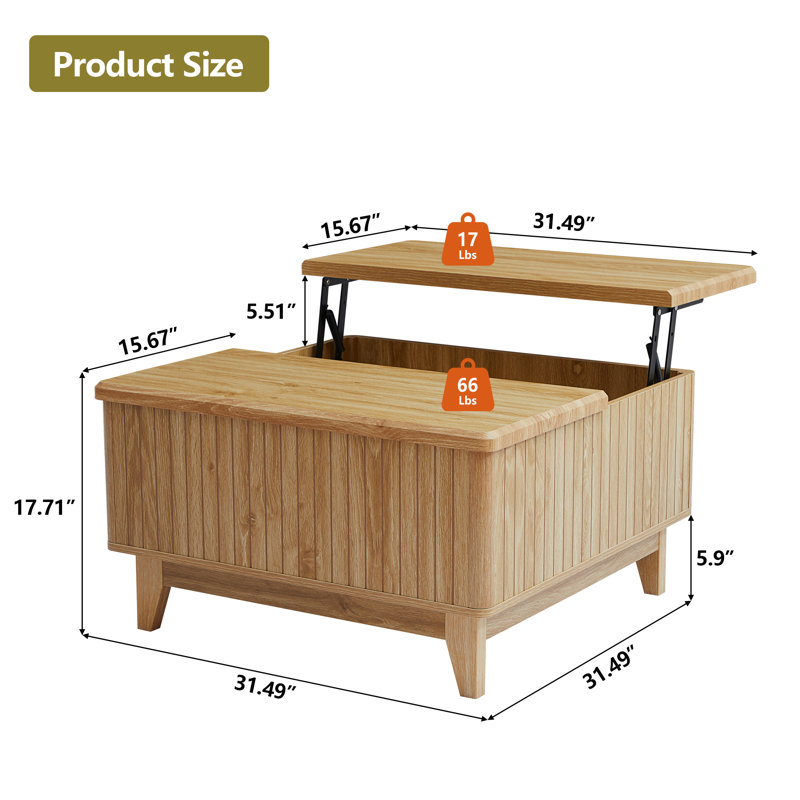 Natural Oak Lift-Top Coffee Table with Hidden Storage
