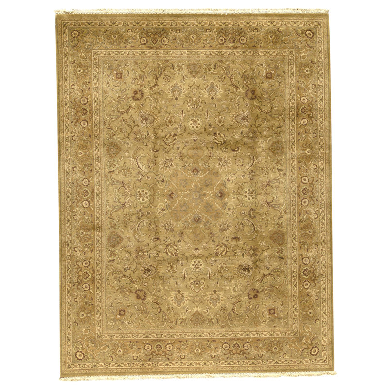 Hand Knotted Wool Area Rug in Gold