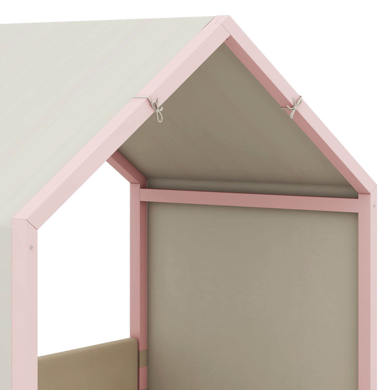 Lit à baldaquin avec panneaux latéraux rembourrés en velours, baldaquin en lin respirant, lit plateforme rembourré doux pour la chambre à coucher, chambre d'amis