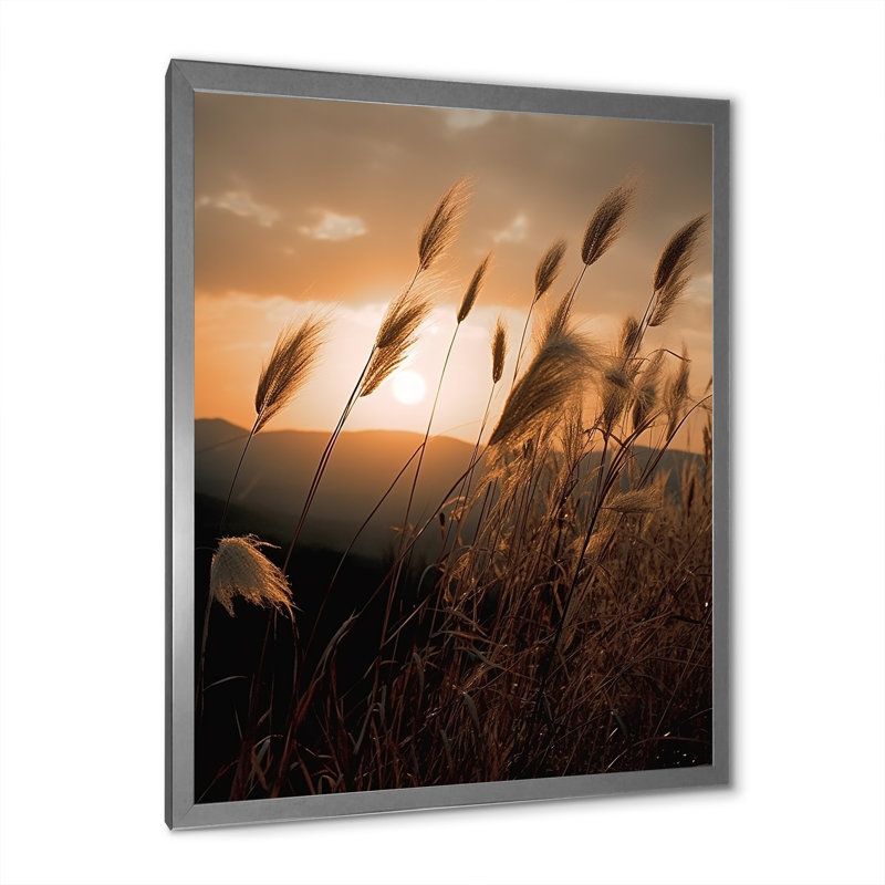 Reproduction d'art sur toile Beachgrass In Motion At Sunset - Plants, Cadre photo argenté, H 44 po x l 34 po x P 1,5 po
