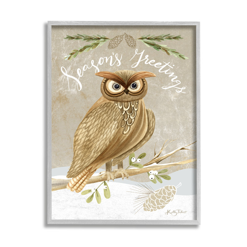 Season's Greetings Winter Snowscape Owl, H 20 po x l 16 po x P 1,5 po, Estampe numérique Farmhouse