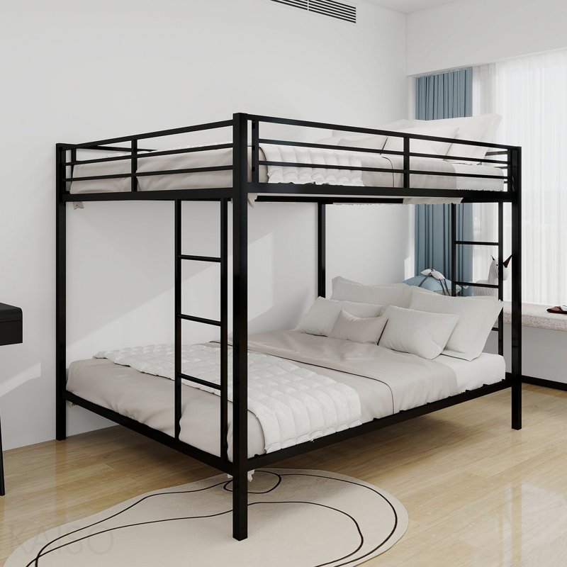 Lit superposé multifonctionnel en tubes carrés de fer, structure métallique robuste et résistante à l'usure, idéal pour optimiser l'espace vertical dans n'importe quelle chambre - Taille Queen - Noir
