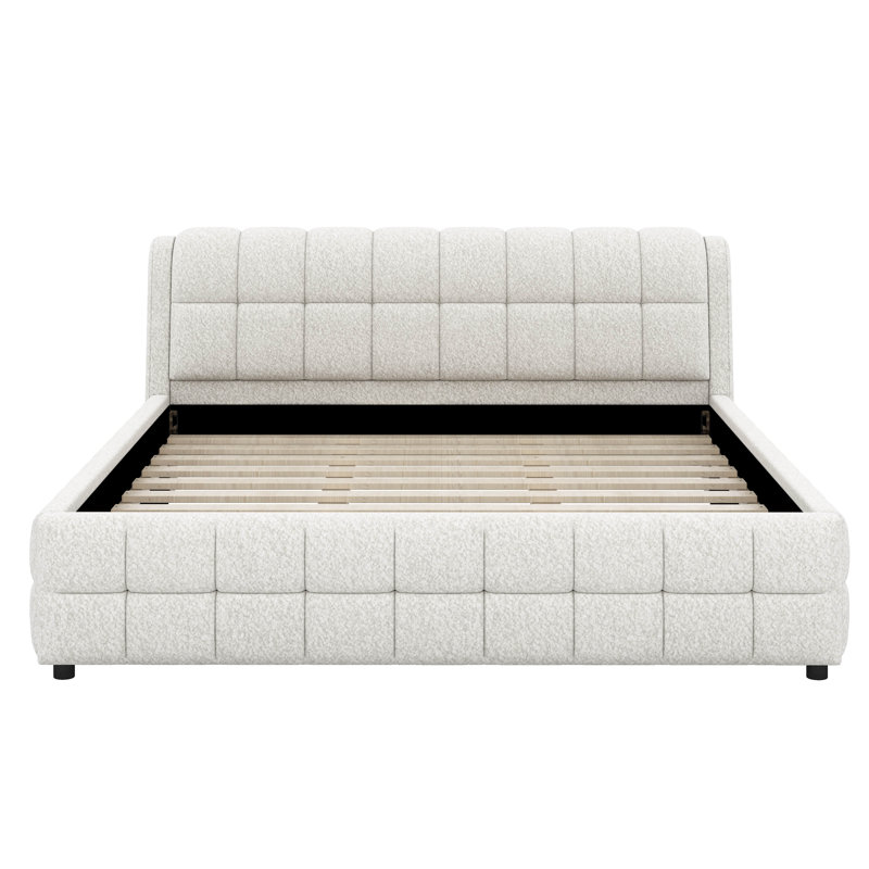 Très grand lit plateforme tapissier, Blanc