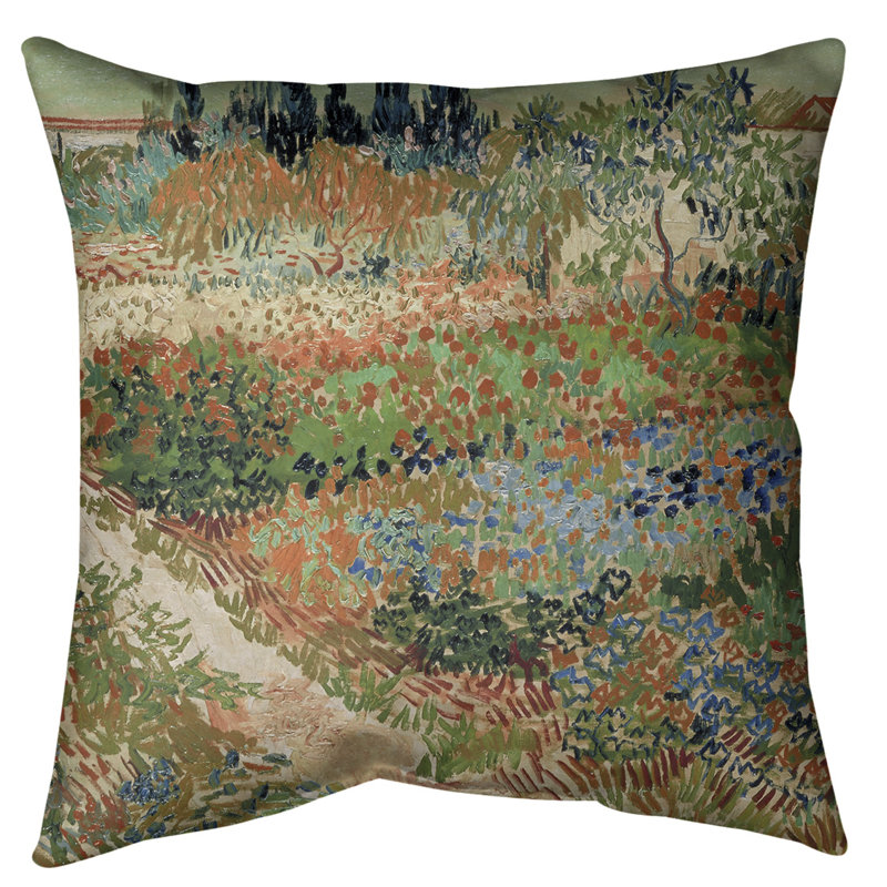 Coussin décoratif bluhender garten mit pfad, 20 po x 20 po, Orange, Faux lin