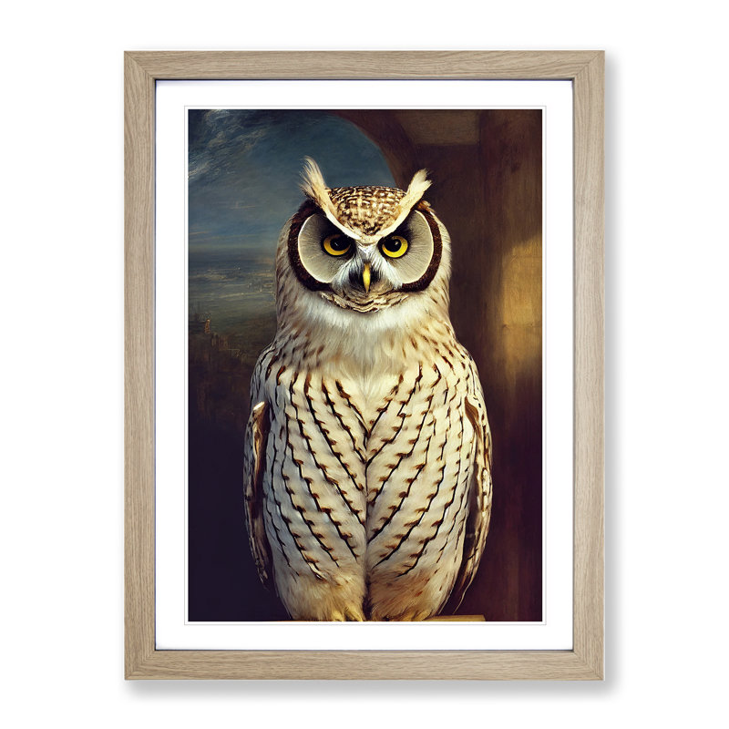 A Breathtaking Owl - Single Picture Frame Print, 46cm H x 34cm W x 2cm D, Oak