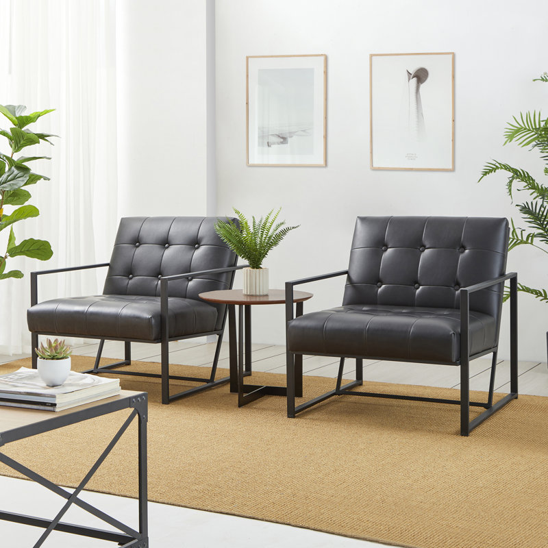 Fauteuil capitonné l 29,5 po, Similicuir noir