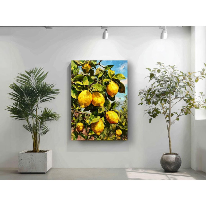 Peinture sur toile texturée citron: art mural de cuisine italienne, décor de maison de campagne, H 36 po x l 24 po