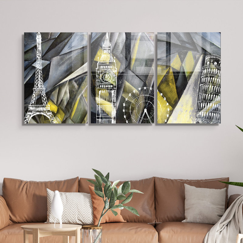 3 Piece No Frame Print Set on Glass, 30cm H x 45cm W x 0.4cm D