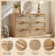 Ensemble de 2 commodes en rotin, style bohème, en bois : commode 6 tiroirs de 122 cm de large et commode 5 tiroirs de 80 cm de haut. Mobilier de chambre, salon ou couloir.-1238584890