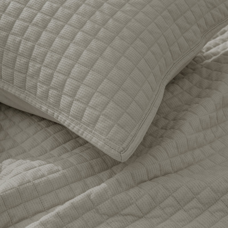 Ensemble de literie 3 pièces Waffle, Courtepointe grand + 2 couvre-oreillers standard, Gris clair