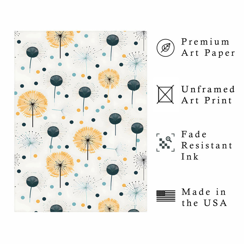 «Botanical Abstract Dandelions I», reproduction d'art moderne sans cadre, H 14 po x l 11 po