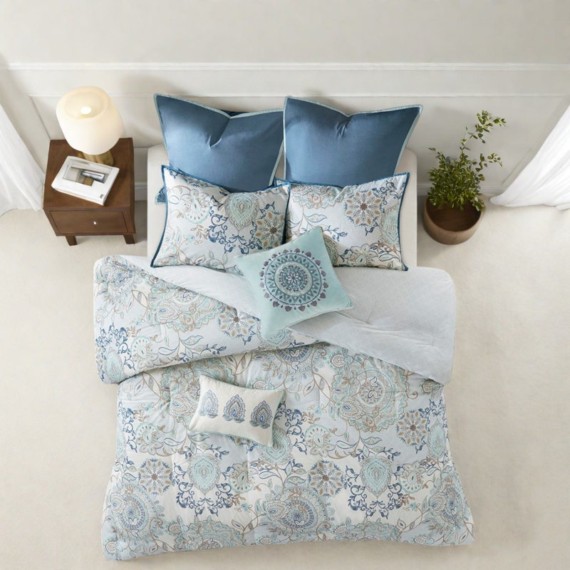 Ensemble de literie pour grand lit réversible 8 pièces, style floral pour la maison