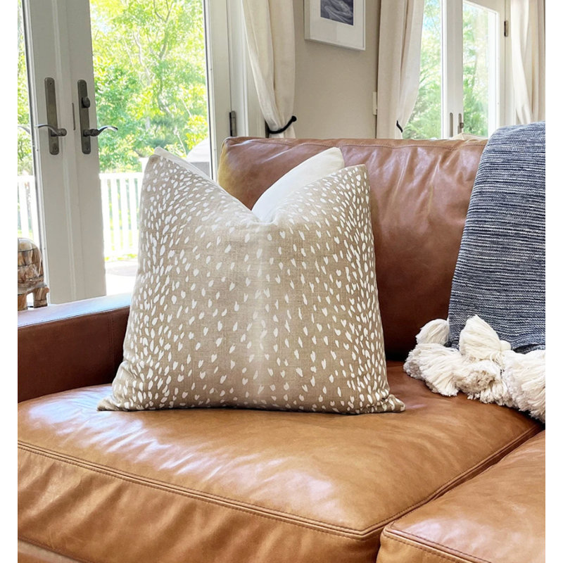 Housse de coussin en lin antilope, H 20 po x l 20 po, Beige / motif de peau d'animal
