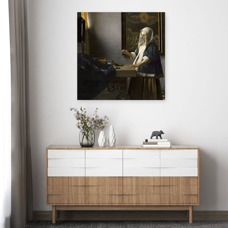 Woman Holding A Balance Classic Contemporary Wall Art Print by Johannes Vermeer - Wrapped Canvas Print, 91.44cm H x 91.44cm W