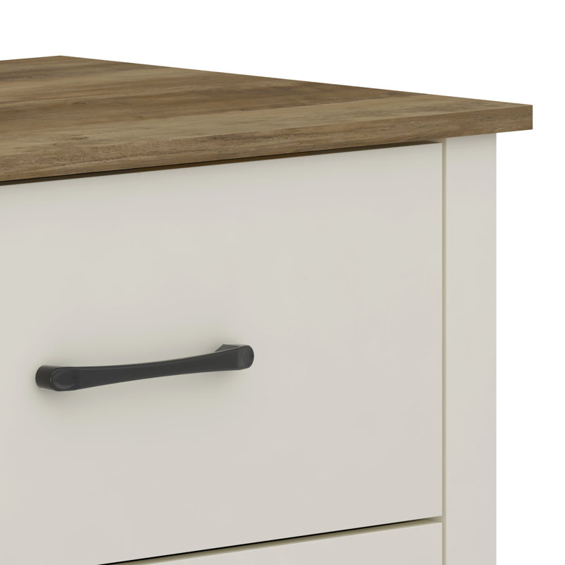 Commode double 6 tiroirs Walter, Ivoire / chêne noueux