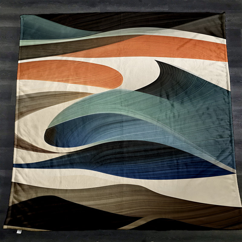 Throw Blanket, 51" W x 60" L, Abstract, Orange/Tan/Green/Blue
