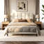 Upholstered Platform Bed Frame with Soft Cloud Headboard, Beige Velve-1179196041