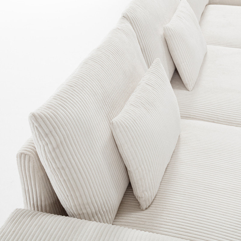 Canapé modulaire en L avec méridienne large, White Polyester