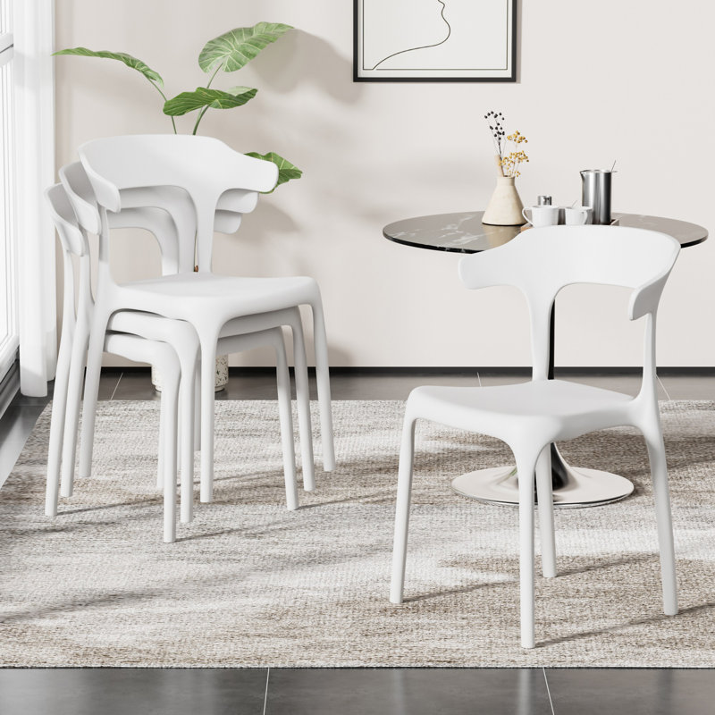 Ensemble de 4 chaises de salle à manger empilables de cuisine moderne en plastique, ensemble léger de chaises de salle à manger, sièges imperméables entièrement assemblés pour la cuisine, le café, les appartements et les petits espaces