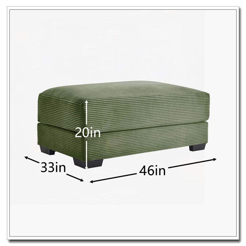Corduroy Fabric Ottoman, Green