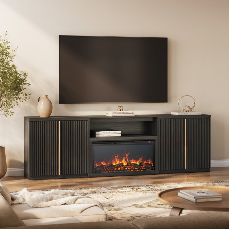 Meuble télé cannelé Westmont 102 po avec foyer de 36 po, ébène, Ébène