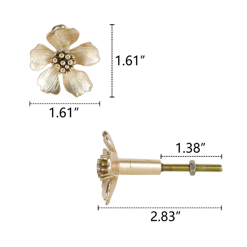 Ensemble de 6 boutons décoratifs surdimensionnés à 5 pétales, Doré