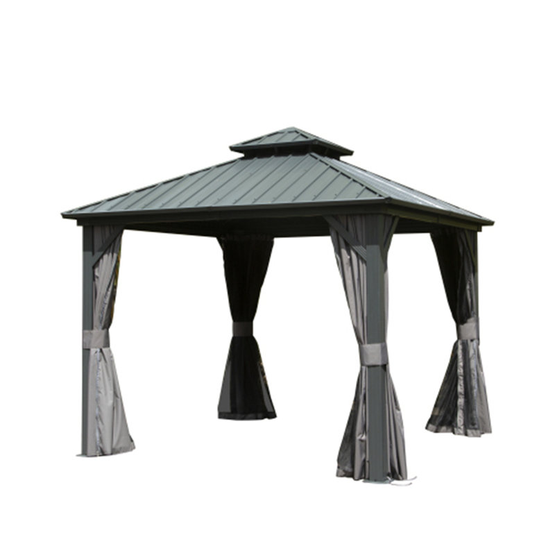 Compact Hardtop Gazebo with Double Roof & Bug Netting – Perfect for Small Spaces, Gray