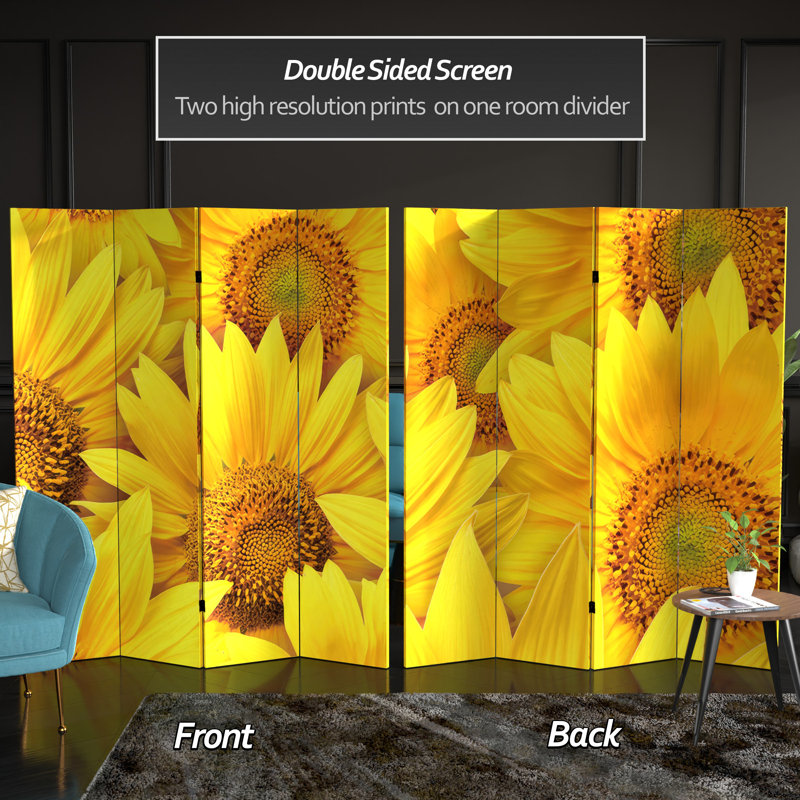 6 Ft. Tall Double Sided Sunflowers Canvas Room Divider