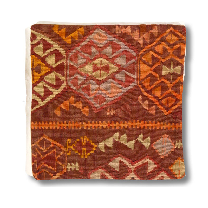 Housse et insert de coussin carré en laine, 16 po x 16 po, Beige / affleurant / orange / rouille géométriqu