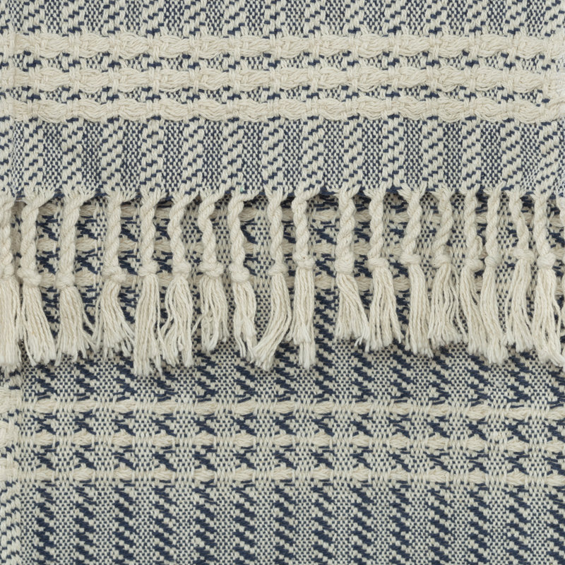  Jeté 100% coton géométrique tissé à la main, Bleu marine