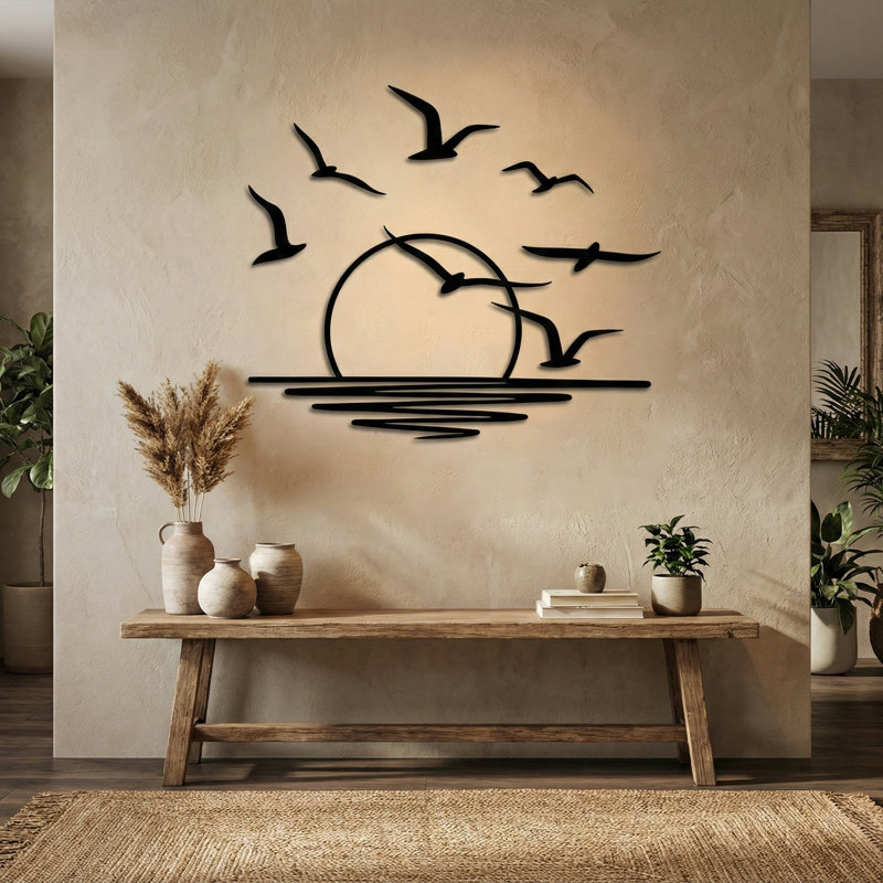 5 Pieces Birds Sunset Metal Wall Décor