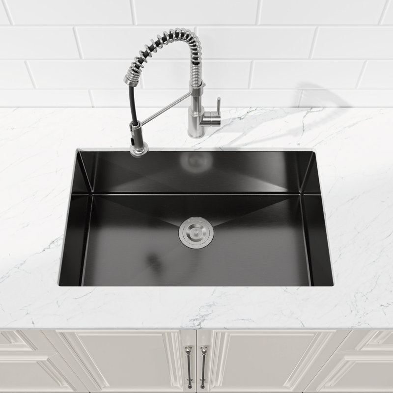 Évier de cuisine encastré à simple cuve 30 "en acier inoxydable avec crépine, Noir satiné