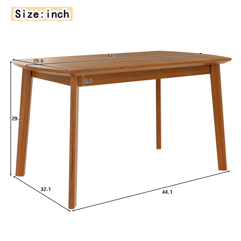 Table de salle à manger moderne de 47 pouces de style Mid-Century, table de cuisine rectangulaire en bois d'hévéa massif pour 4 personnes, table de salle à manger minimaliste brun clair avec assemblage facile