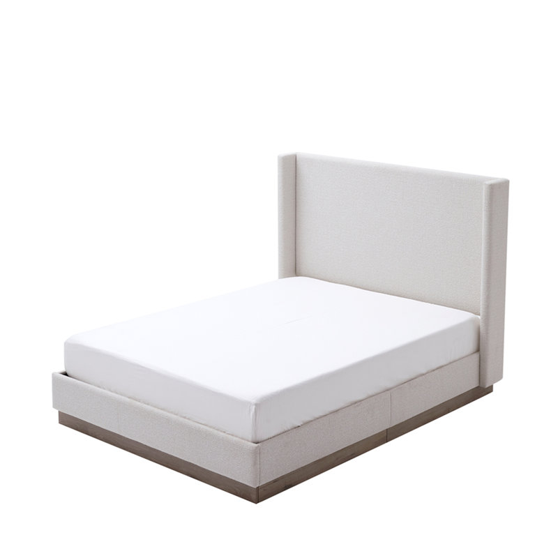 Lit à oreilles tapissier Hosford / lit plateforme tapissier à base de bois / tête de lit de 53,1 po de hauteur / minimaliste / rusticité / pas de sommier nécessaire / grand / blanc crème / pas de bruit