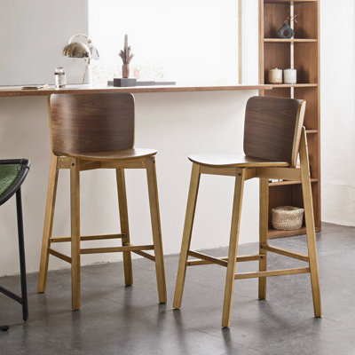 Ensemble de 2 tabourets de bar en bois d'hévéa pour îlot de cuisine Modern