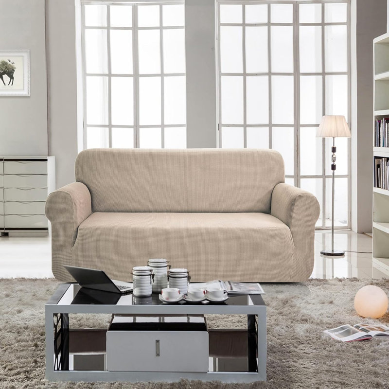 Box Cushion Sofa Slipcover, Brown