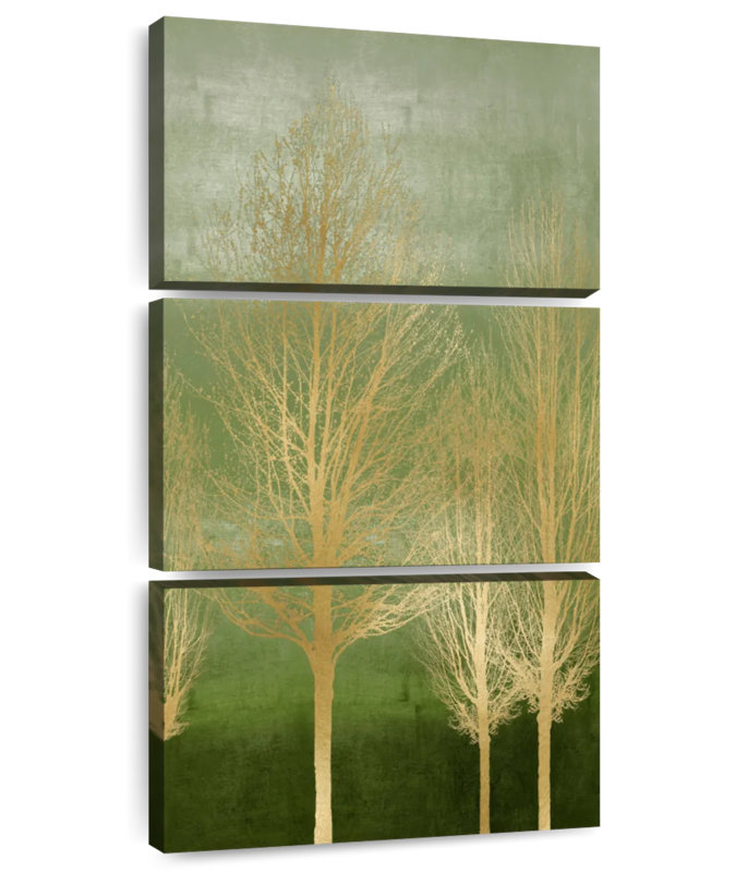 Arbres dorés sur panneau I, H 44 po x l 21 po