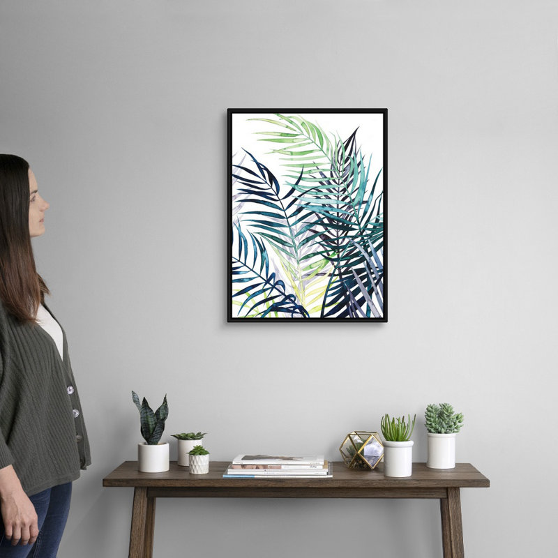 «Twilight Palms I», art mural sur toile, Toile avec cadre noir, H 26 po x l 20 po