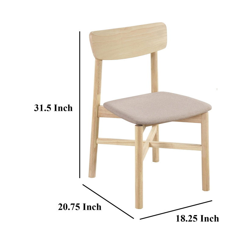 Ensemble de 2 chaises d'appoint de salle à manger Rida, tissu gris, bois franc blanchi, Bois naturel