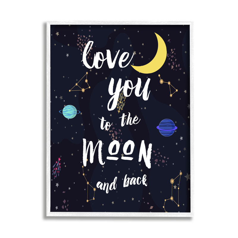 «Love to the Moon», art textuel sur bois aggloméré, H 11 po x l 14 po, Giclée encadrée blanc bord de mer