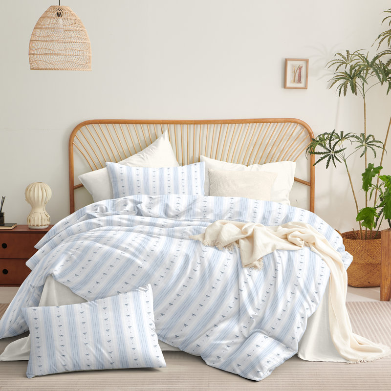 Ensemble d'édredon à motif géométrique Bowknot, Full Comforter + 2 Standard Pillowcases, Bleu