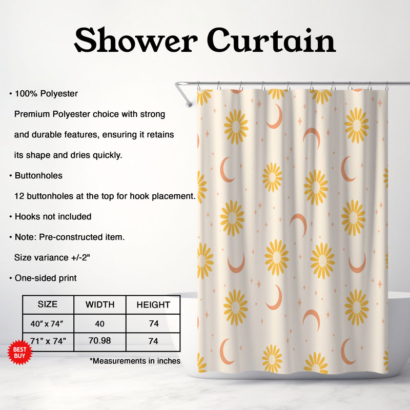 Rideau de douche Harmonious Boho Vibes - 1 pièce, H 74 po x l 71 po
