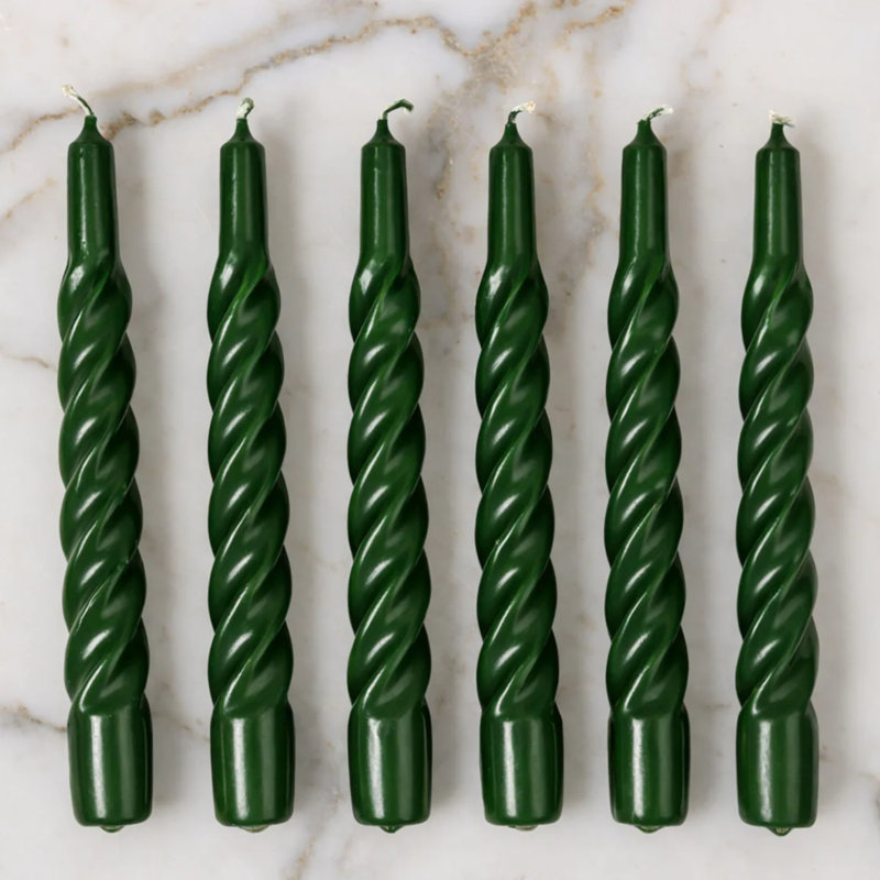 Lacquered Twisted Taper Candles, Spruce