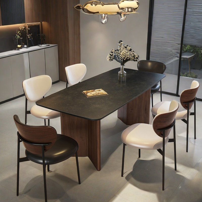 Table de salle à manger rétro de style rétro en noyer, H 29,5 po x L 55,1 po x l 31,5 po