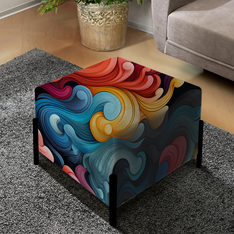 Multicolor Artistic Eclectic Storm - Eclectic Square Ottoman