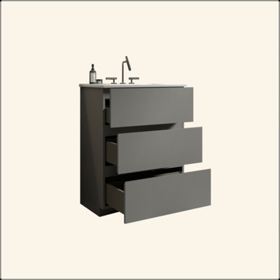 Meuble-lavabo 24 po avec lavabo avec 3 trous de robinet, grand meuble-lavabo autoportant pour salle de bain moderne, lavabo blanc une pièce sans drain et robinet, pré-assemblé